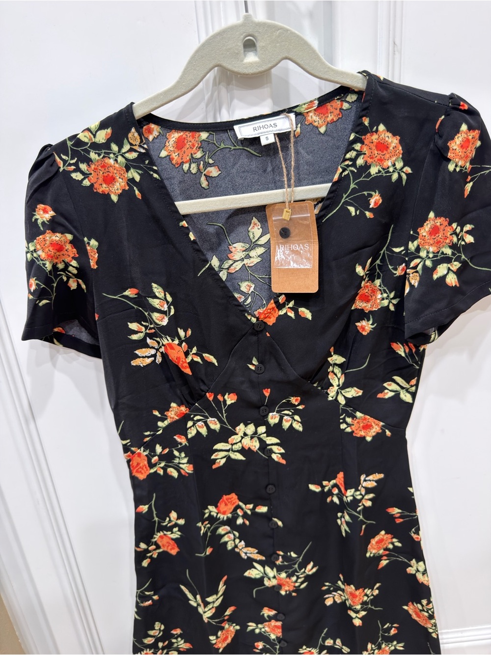 RIHOAS Black Mini Dress with Orange Floral Print - Picture 3 of 5